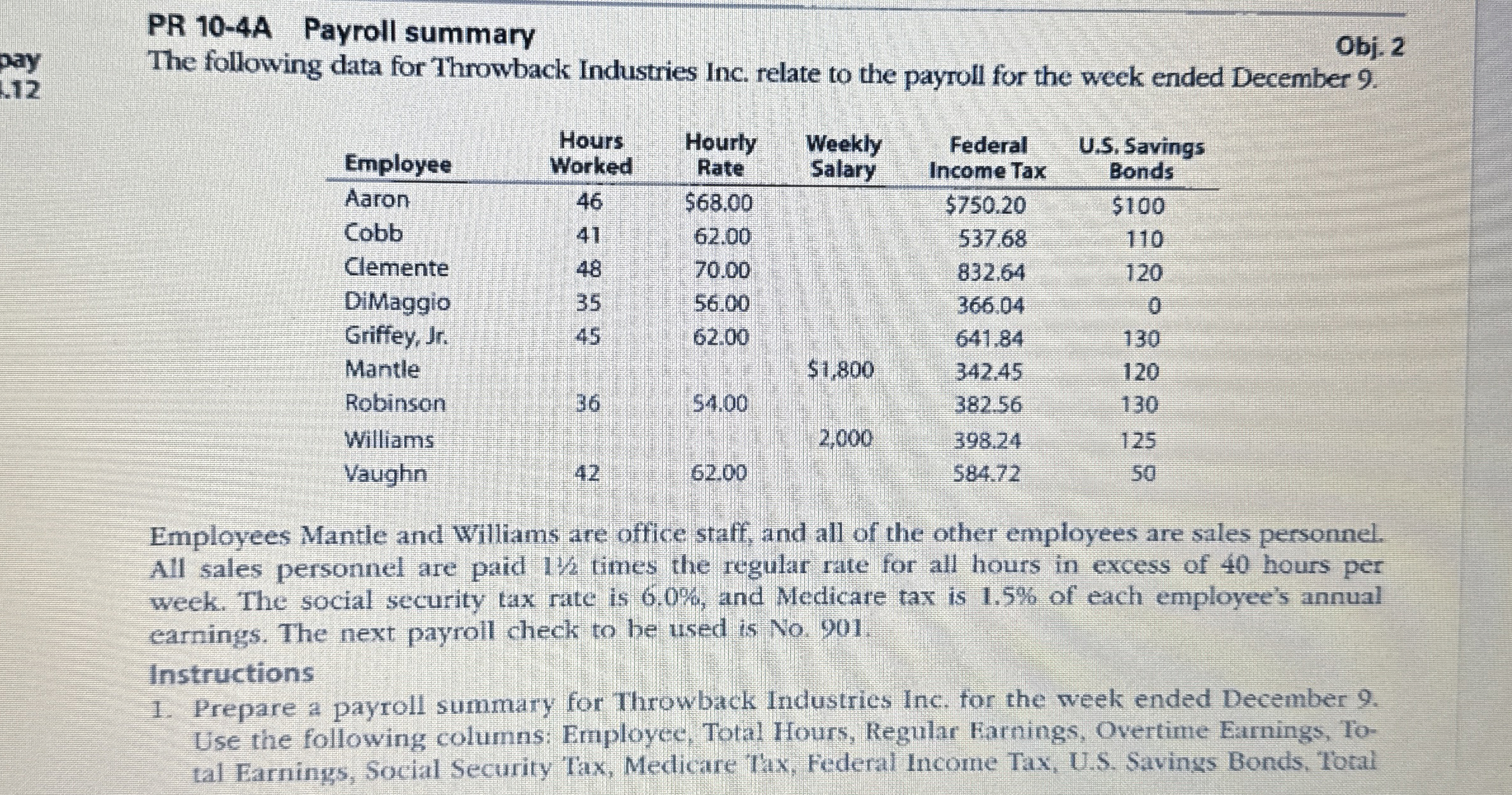PR 1 0 - 4 A Payroll summary The following data