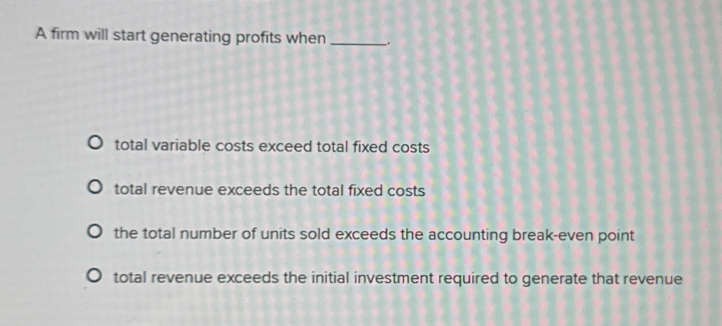 A firm will start generating profits when total