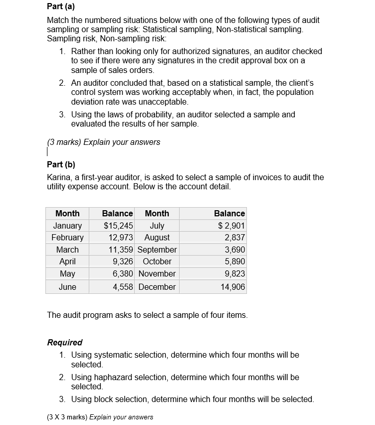 Part ( a ) Match the numbered situations below