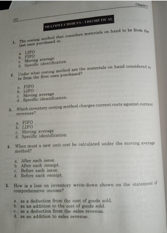Chapter 4 152 MULTIPLE CHOICES - THEORETICAL 1.