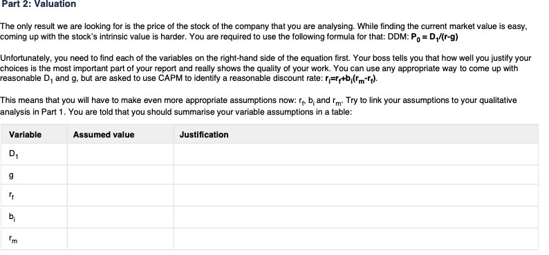 Part 2: Valuation The only result we are looking