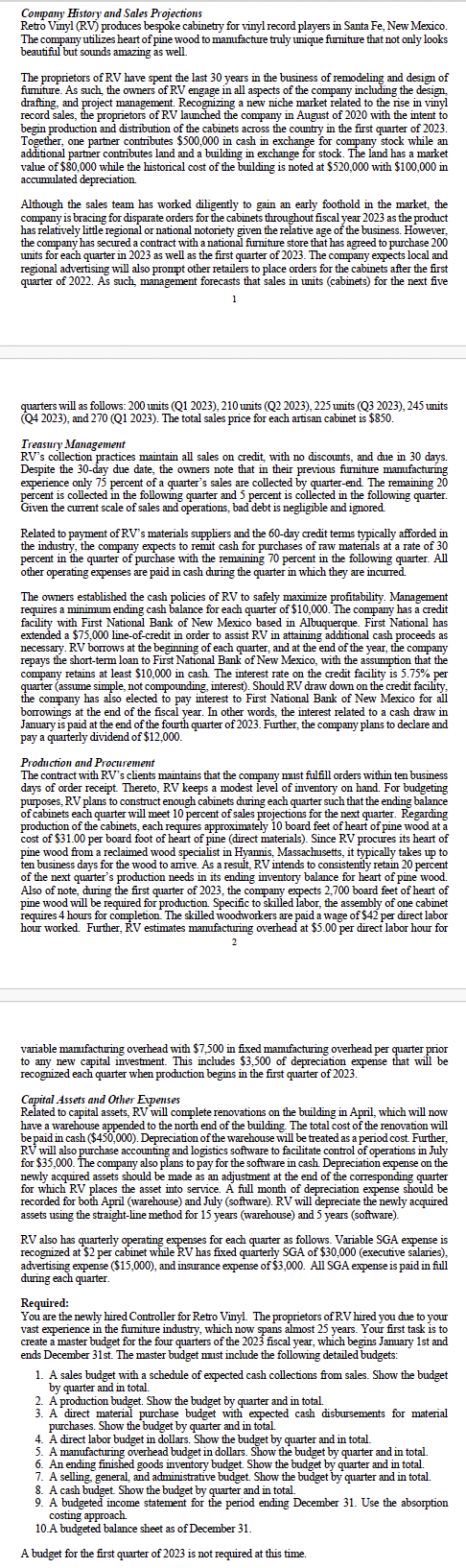 Company History and Sales Projections Retro Vinyl