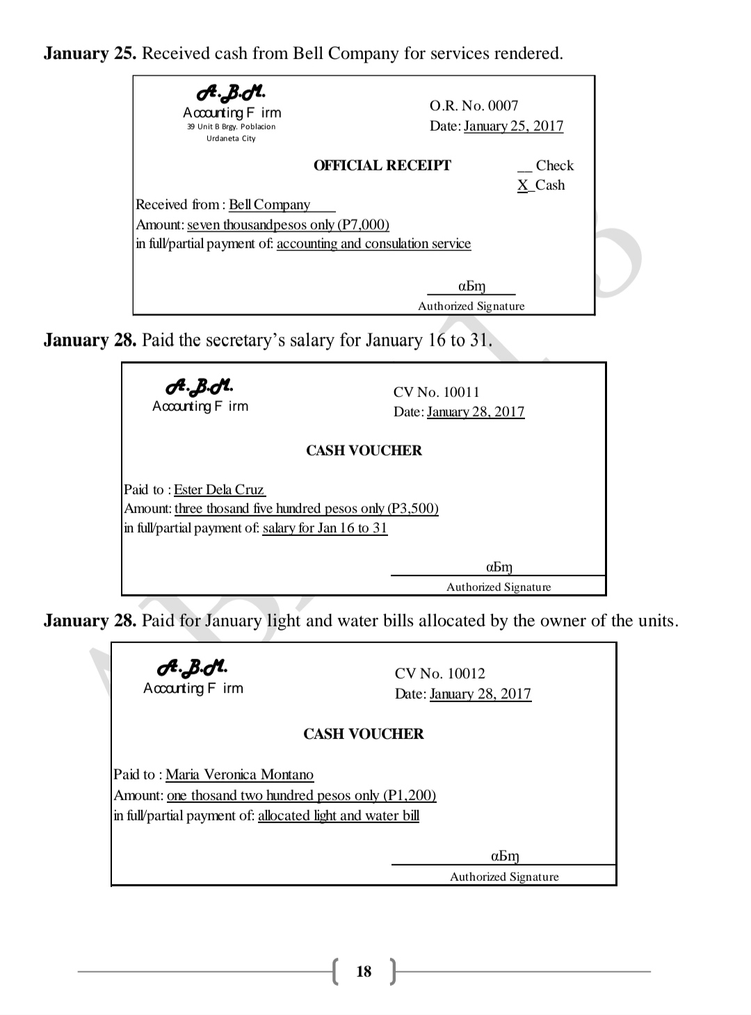 January 31. Paid Petron for gas and oil. A. B.M.