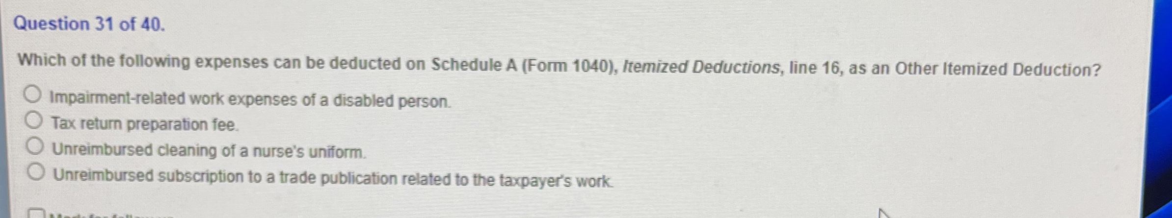 Question 3 1 of 4 0 . Which of the following
