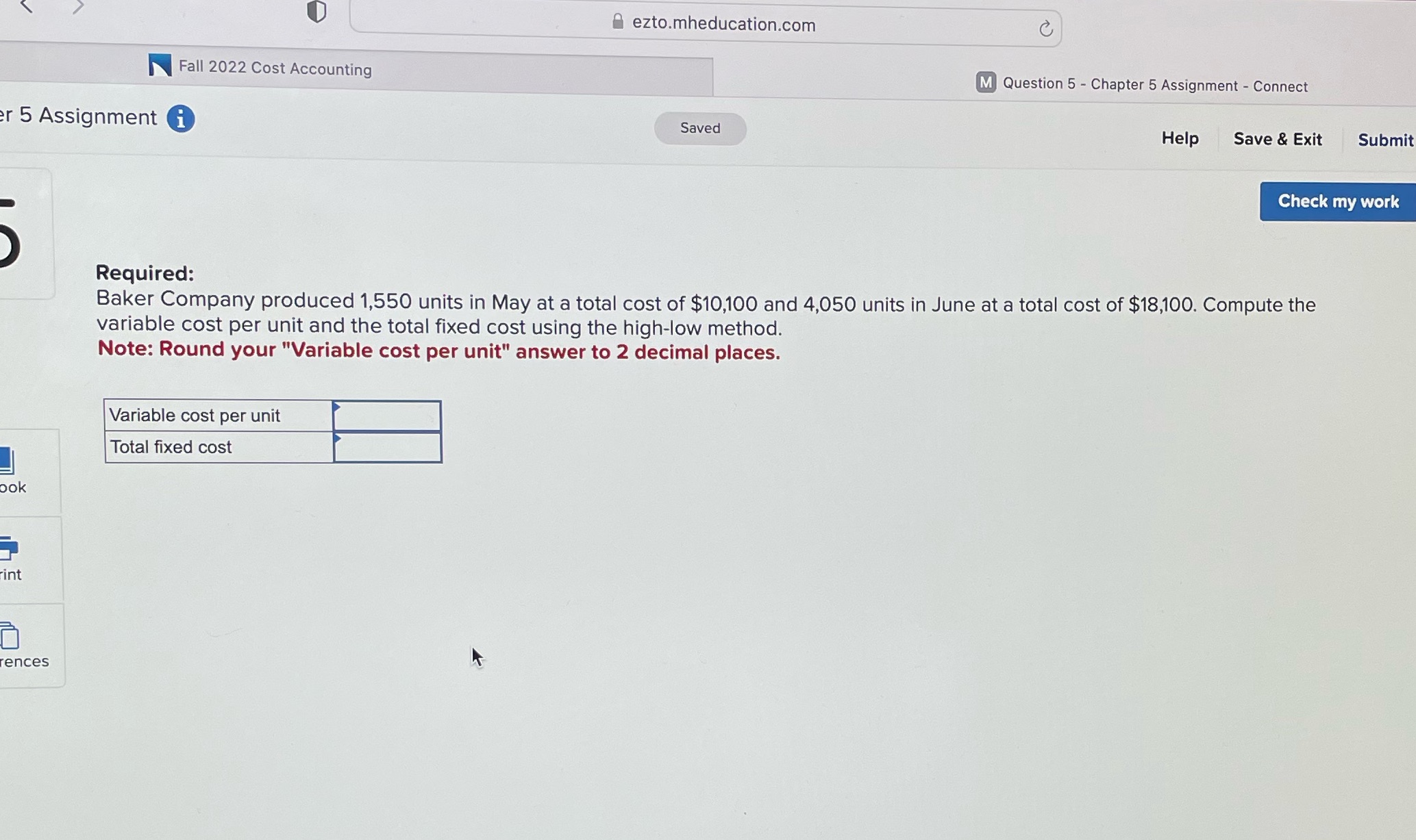ezto.mheducation.com Fall 2022 Cost Accounting M