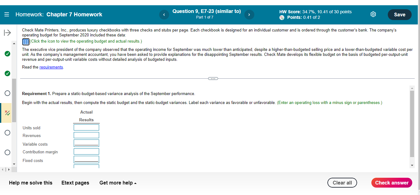 Homework: Chapter 7 Homework Question 9, E7-23