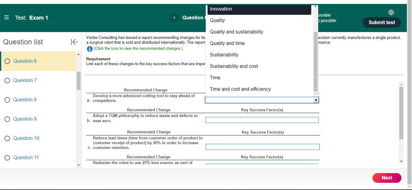 nnovation Question ossible = Test: Exam 1 Quality