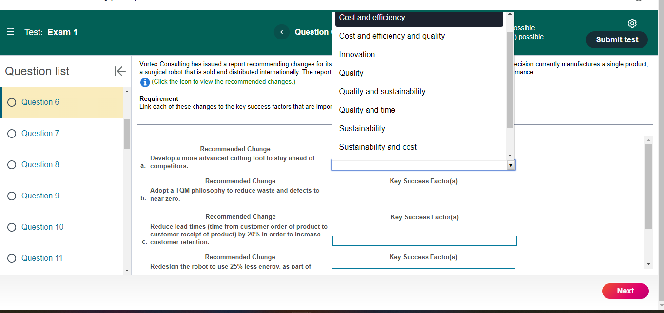 nnovation Question ossible = Test: Exam 1 Quality