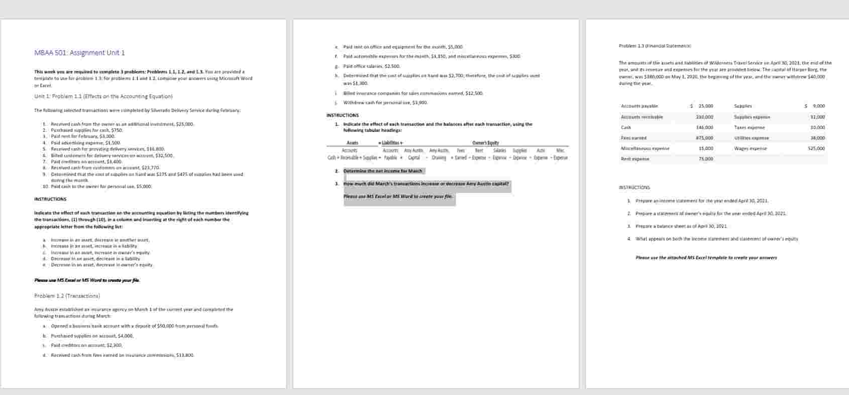 INSTRUCTIONS 1 . Prepare an income statement for