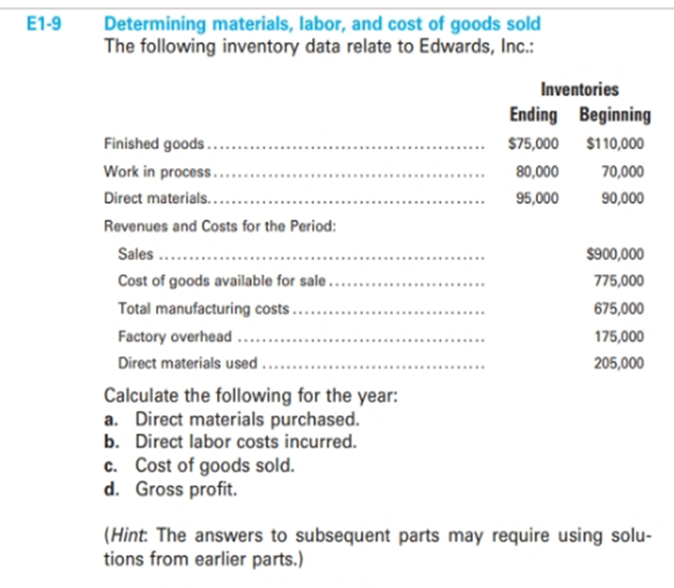 Please provide step by step explanation: E1-9