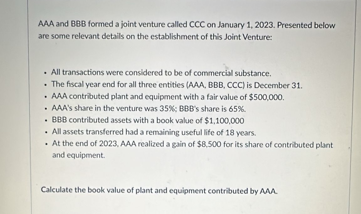 AAA and BBB formed a joint venture called CCC on