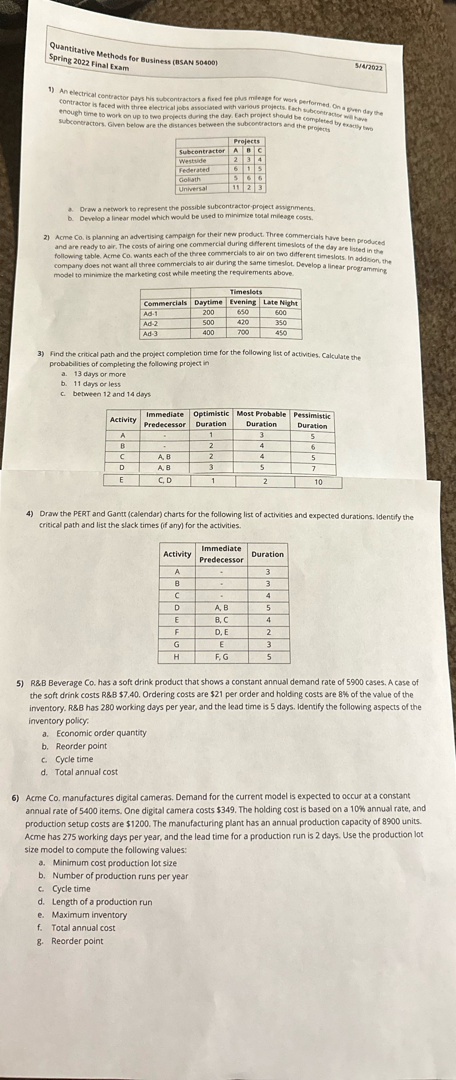 Please help & show work. Thanks!! Quantitative