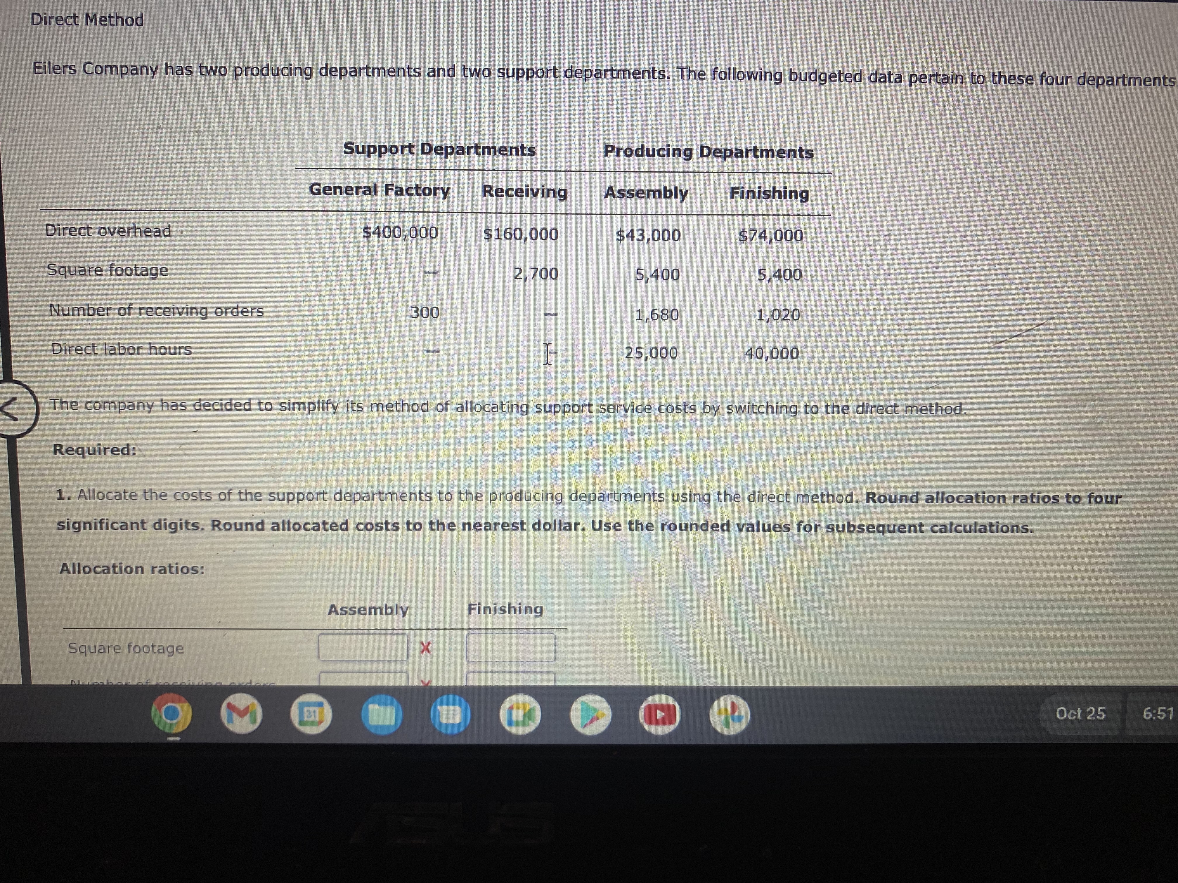 Direct Method Eilers Company has two producing