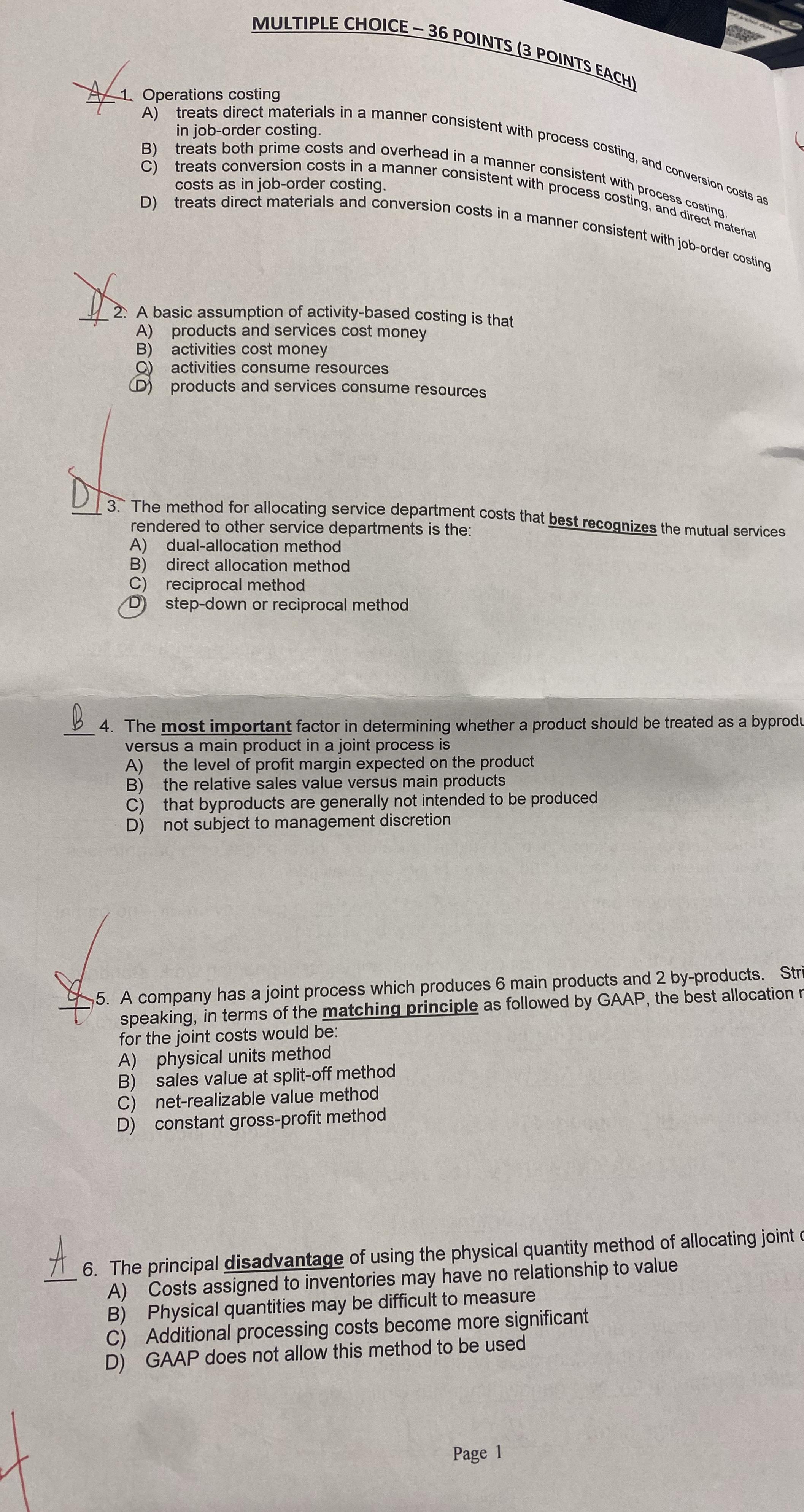 MULTIPLE CHOICE - 3 6 POINTS ( 3 POINTS EACH ) A