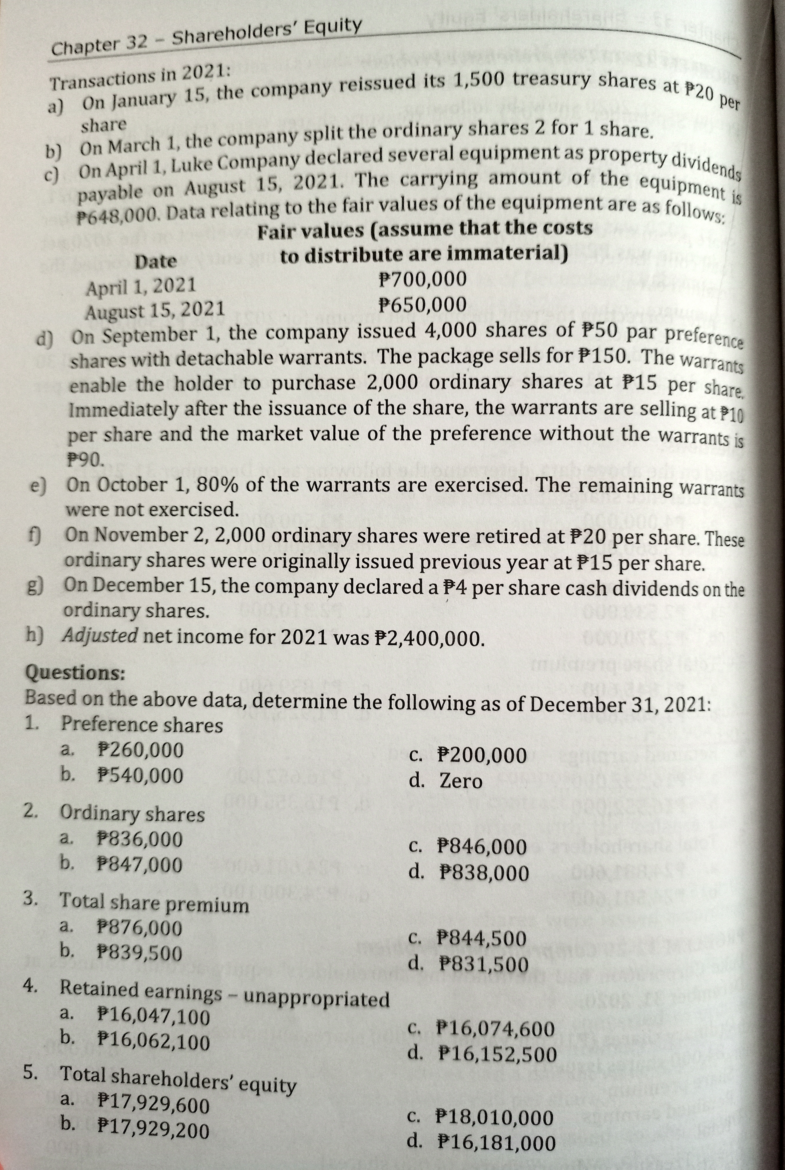 Chapter 32 - Shareholders' Equity