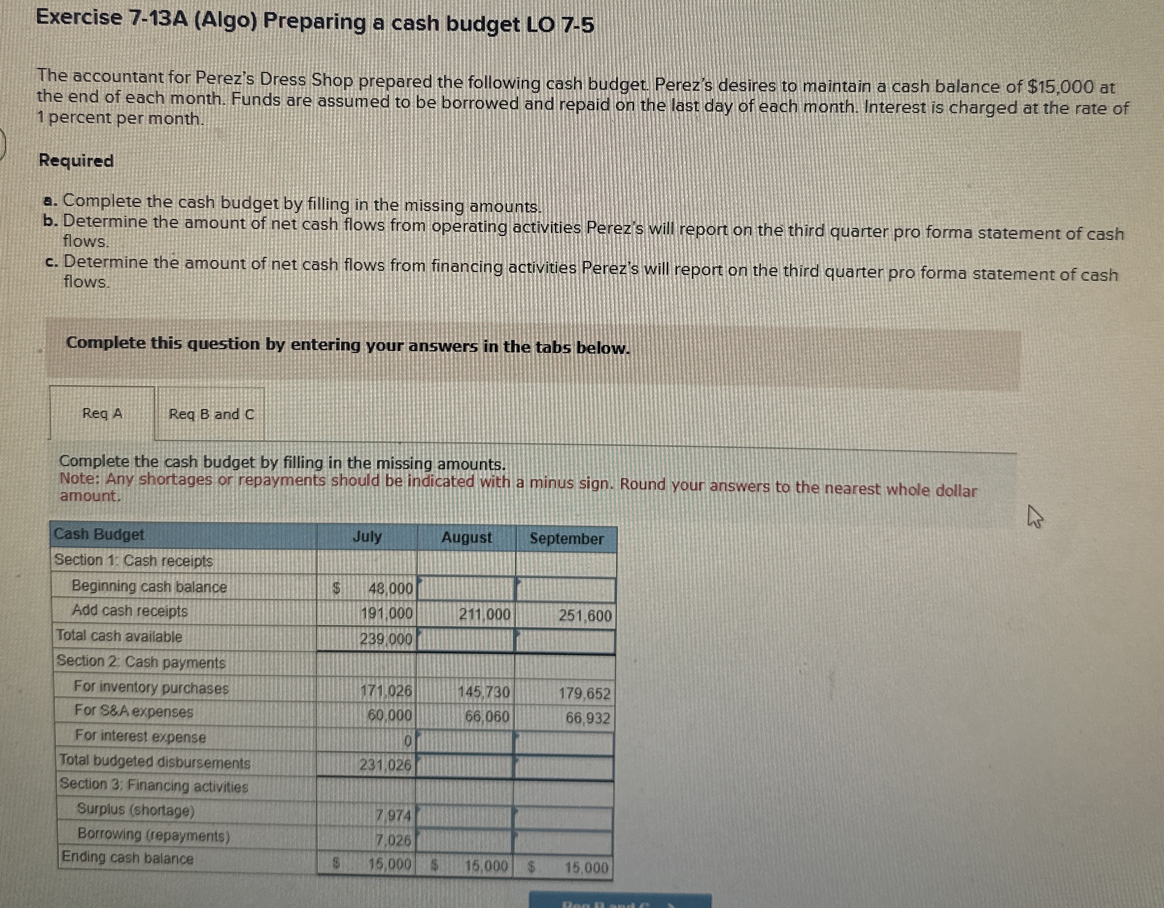 Exercise 7 - 1 3 A ( Algo ) Preparing a cash