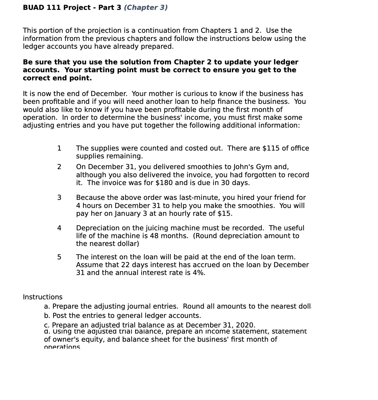 BUAD 111 Project - Part 3 (Chapter 3) This