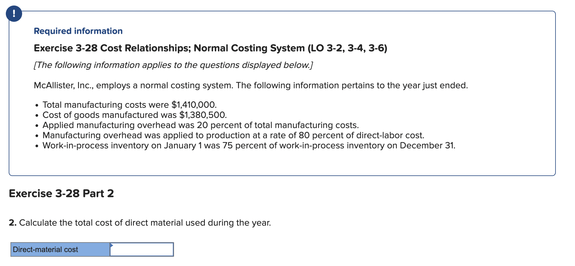 Required information Exercise 3-28 Cost
