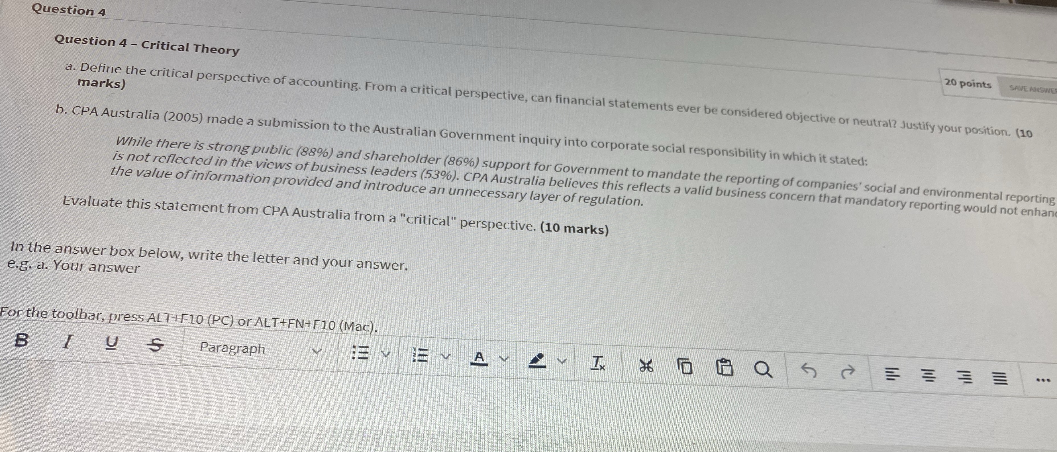 Question 4 20 points SAVE ANSWE Question 4 -