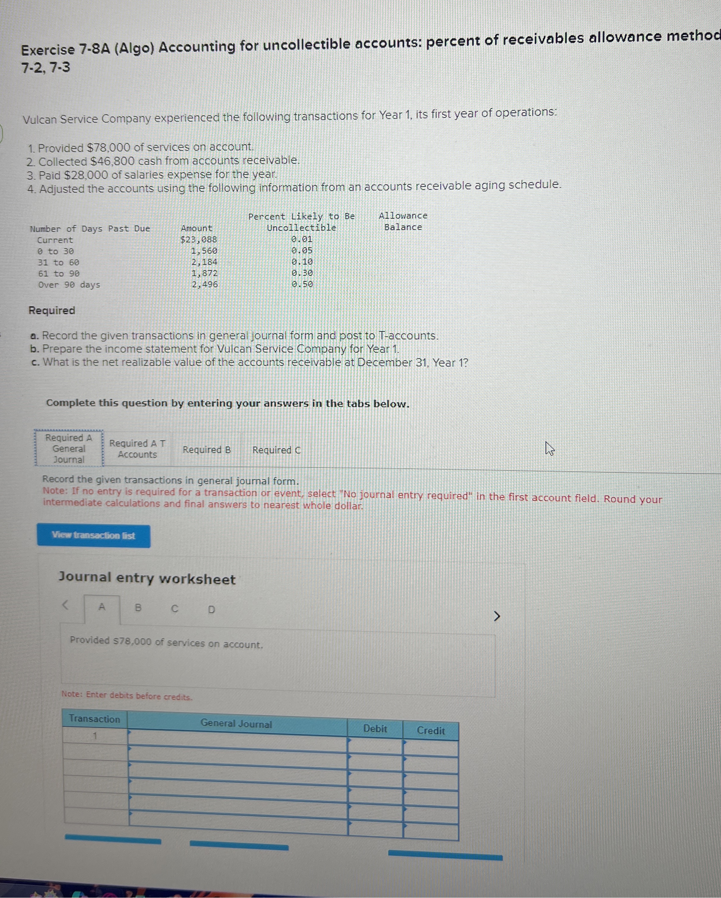 Exercise 7 - 8 A ( Algo ) Accounting for
