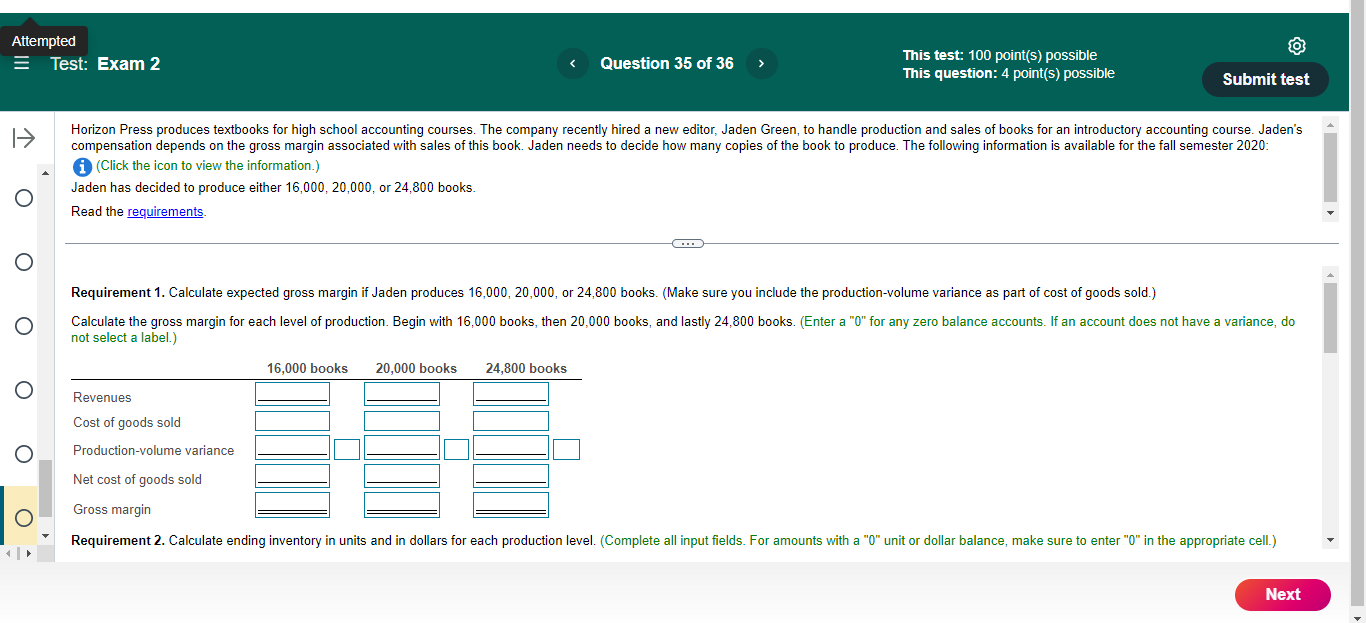 Attempted E Test: Exam 2 < Question 35 of 36 This