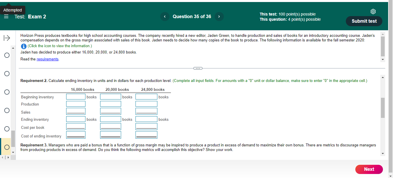 Attempted E Test: Exam 2 < Question 35 of 36 This