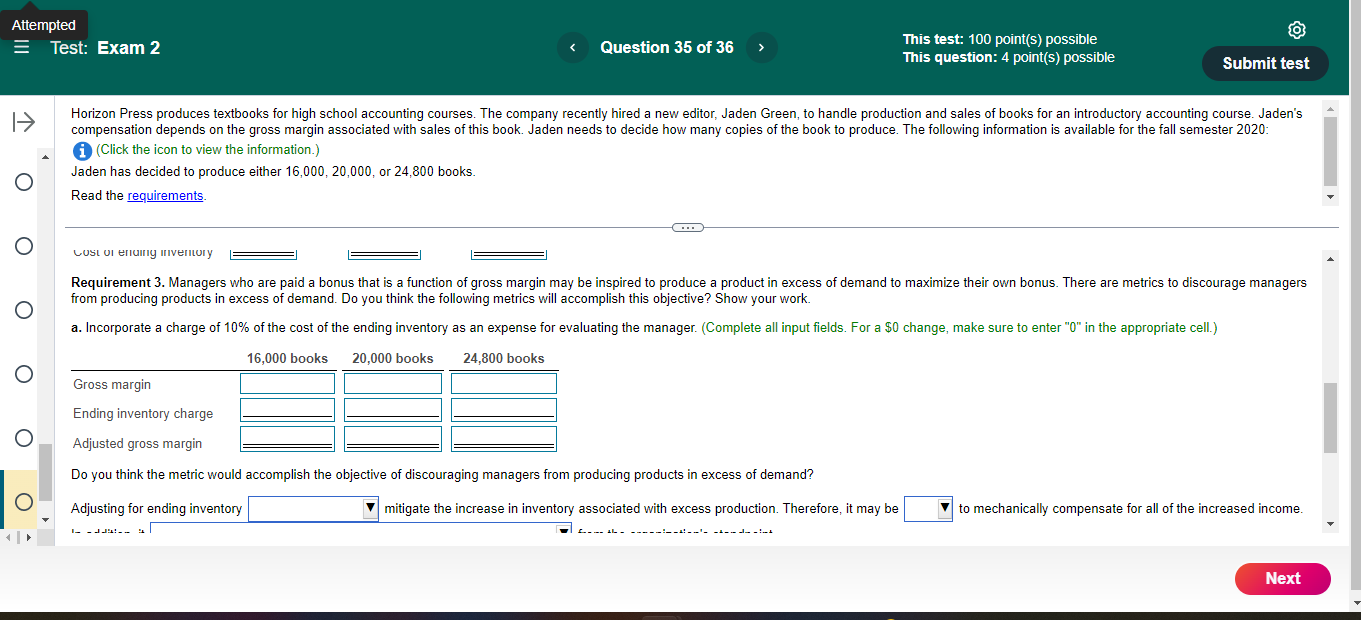 Attempted E Test: Exam 2 < Question 35 of 36 This