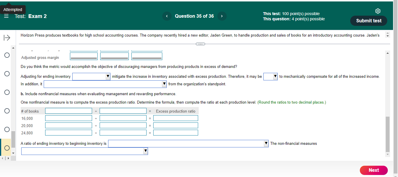 Attempted E Test: Exam 2 < Question 35 of 36 This