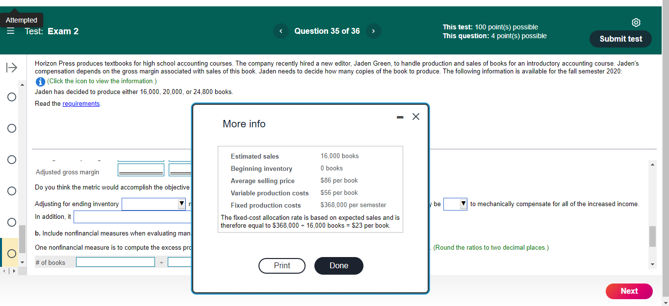 Attempted E Test: Exam 2 < Question 35 of 36 This