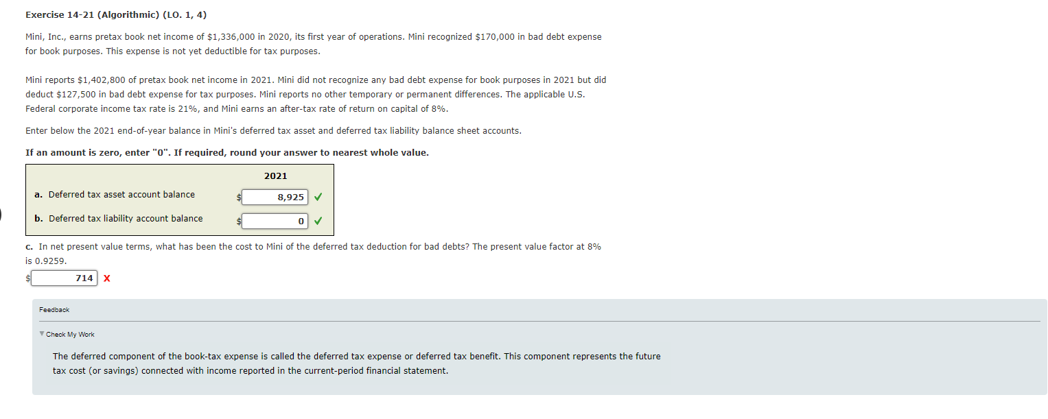 Exercise 14-21 (Algorithmic) (LO. 1, 4) Mini,
