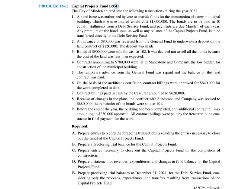 PROBLEM 18-11 Capital Projects Fund LO 4 The City
