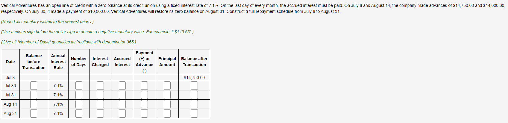 Vertical Adventures has an open line of credit