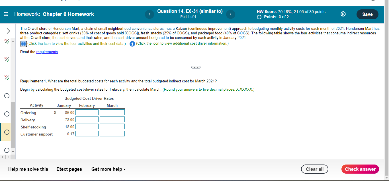 E Homework: Chapter 6 Homework Question 14, E6-31