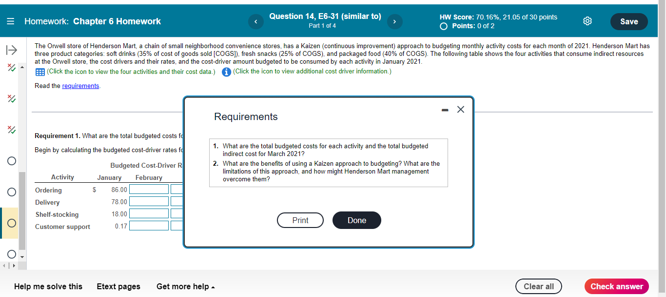 E Homework: Chapter 6 Homework Question 14, E6-31