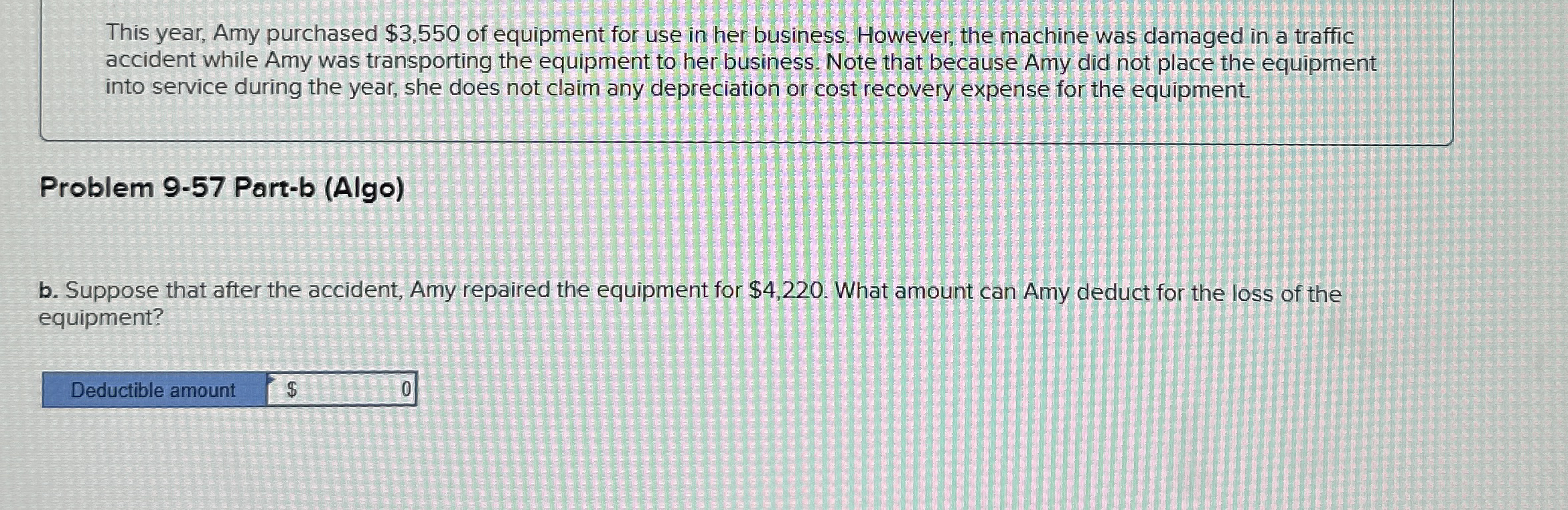 This year, Amy purchased $ 3 , 5 5 0 of equipment