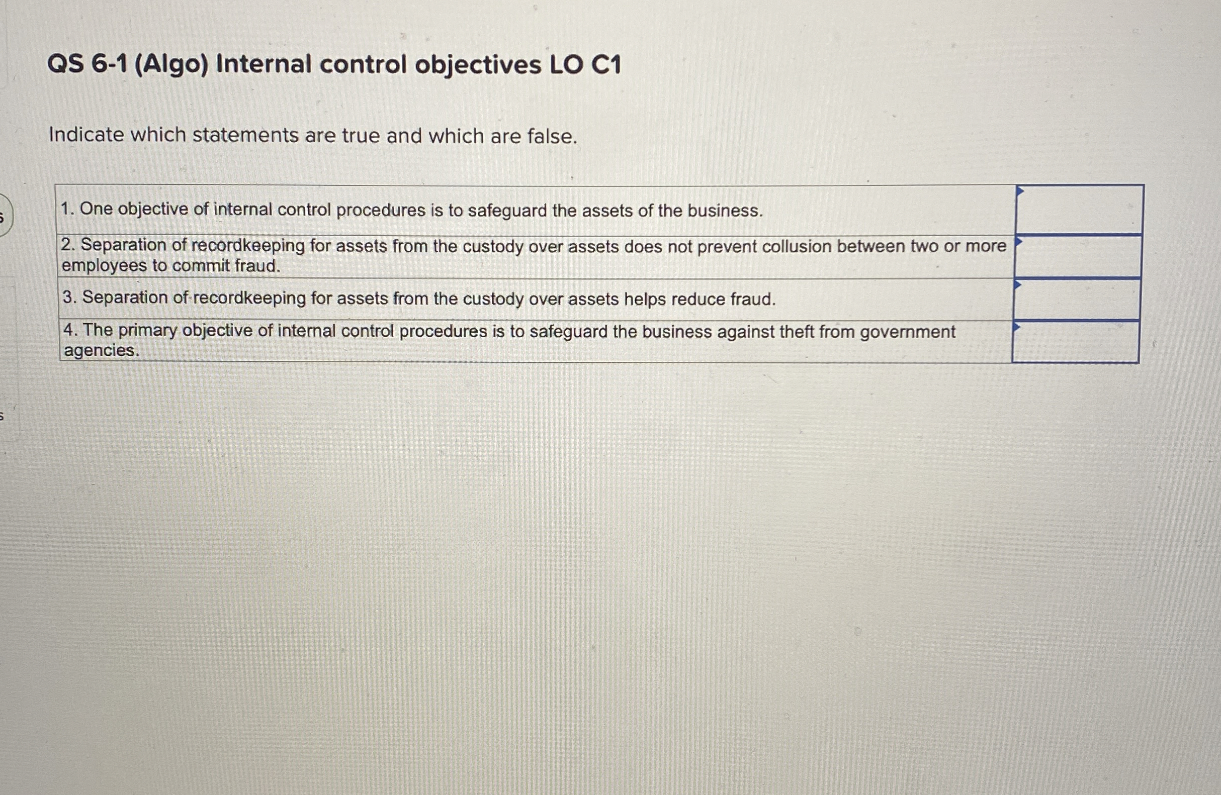 QS 6 - 1 ( Algo ) Internal control objectives LO
