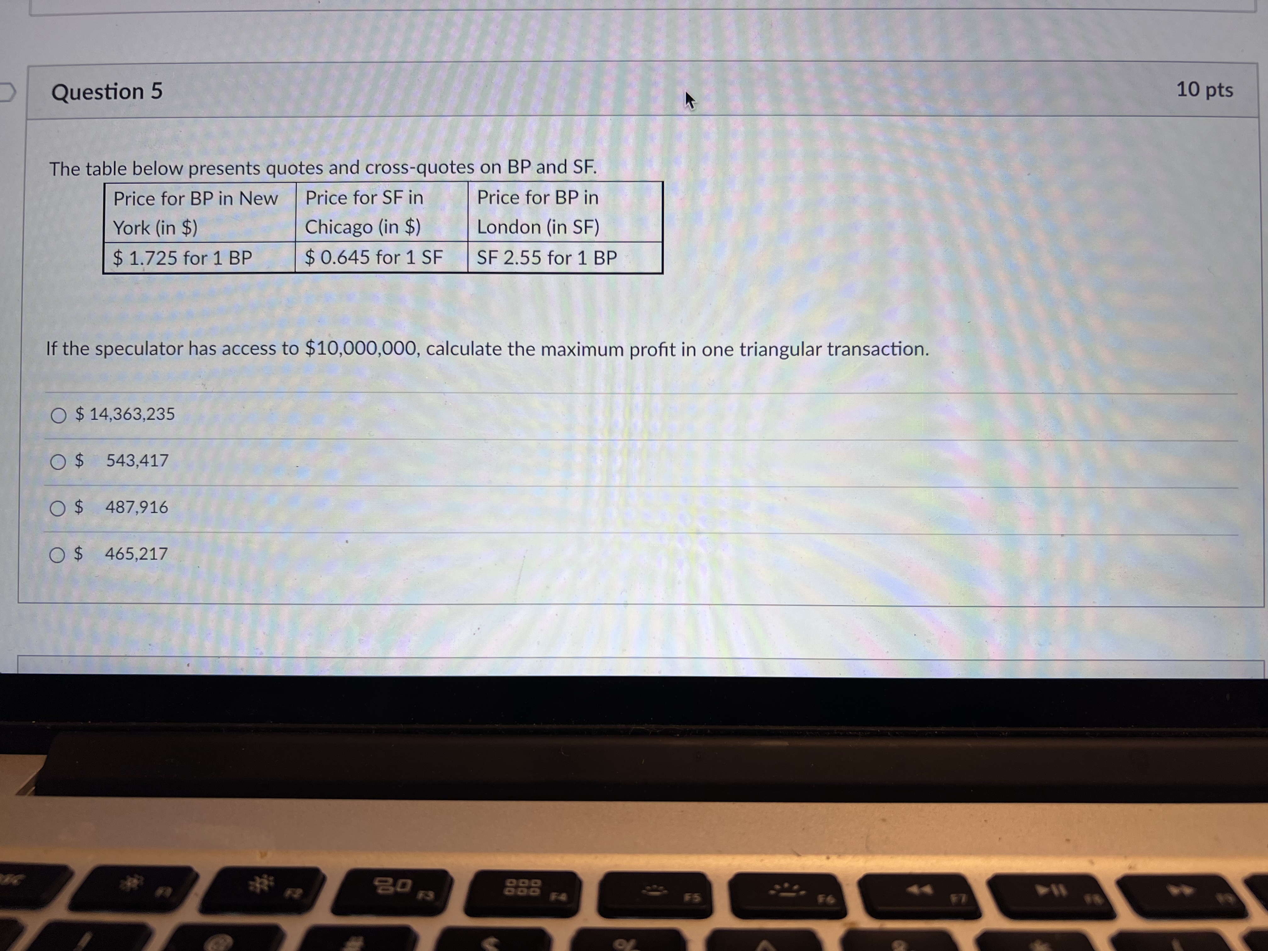 Question 4 10 pts The table below presents quotes