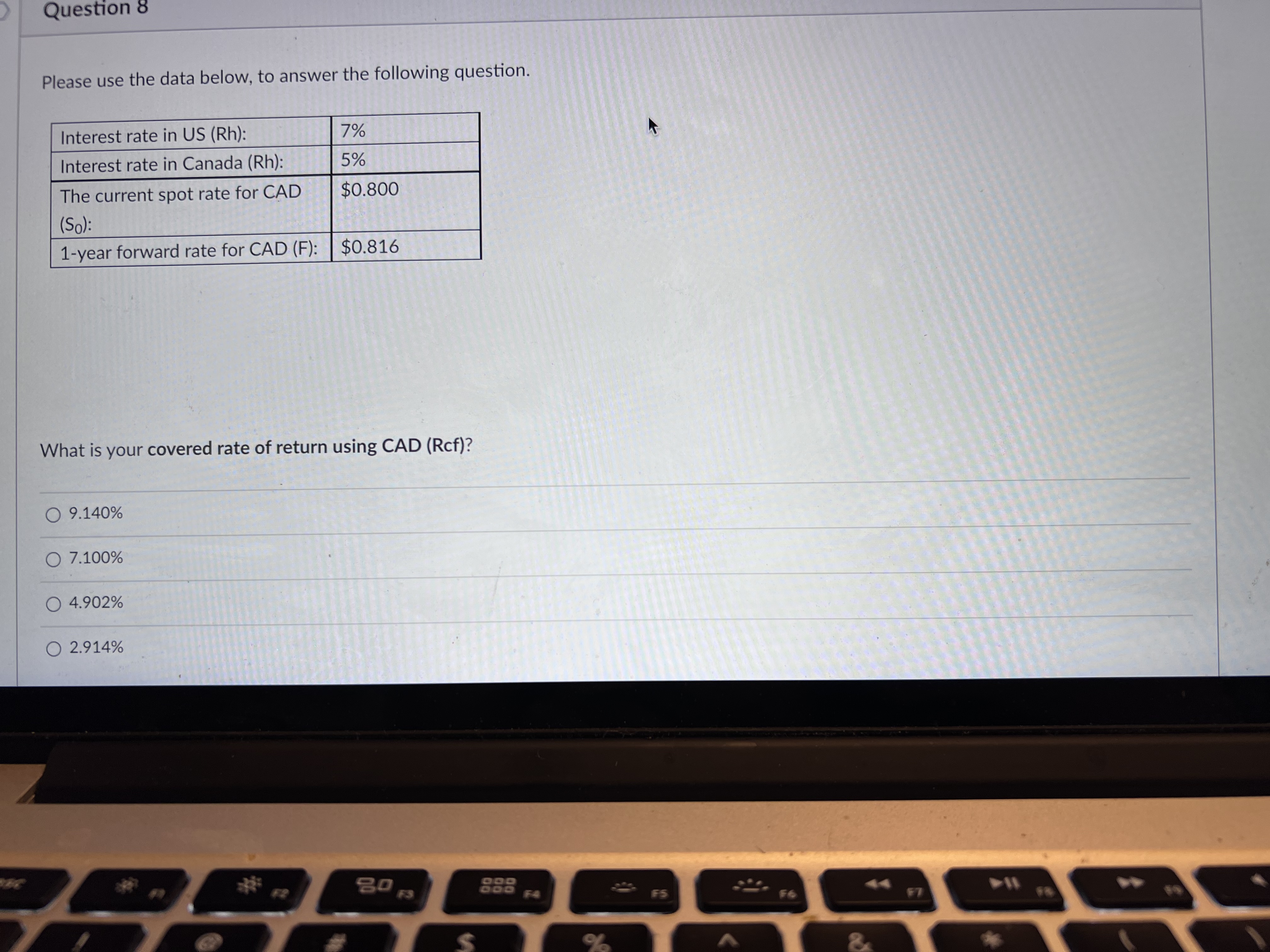 Question 4 10 pts The table below presents quotes