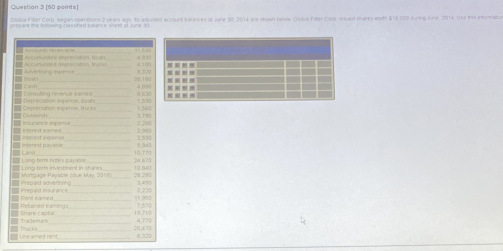 Question 3 [50 points] Global Filter Corp. began
