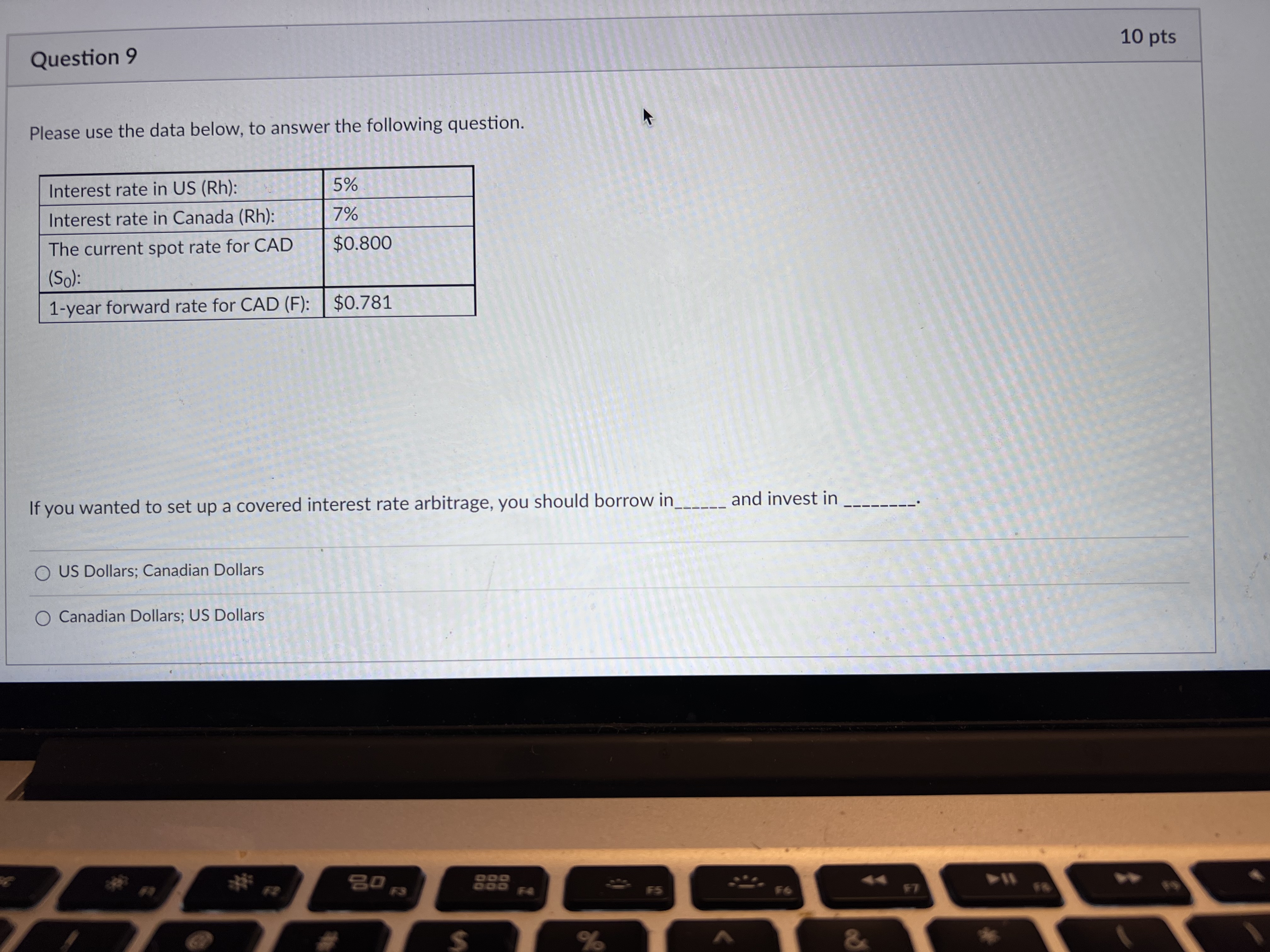 Question 4 10 pts The table below presents quotes