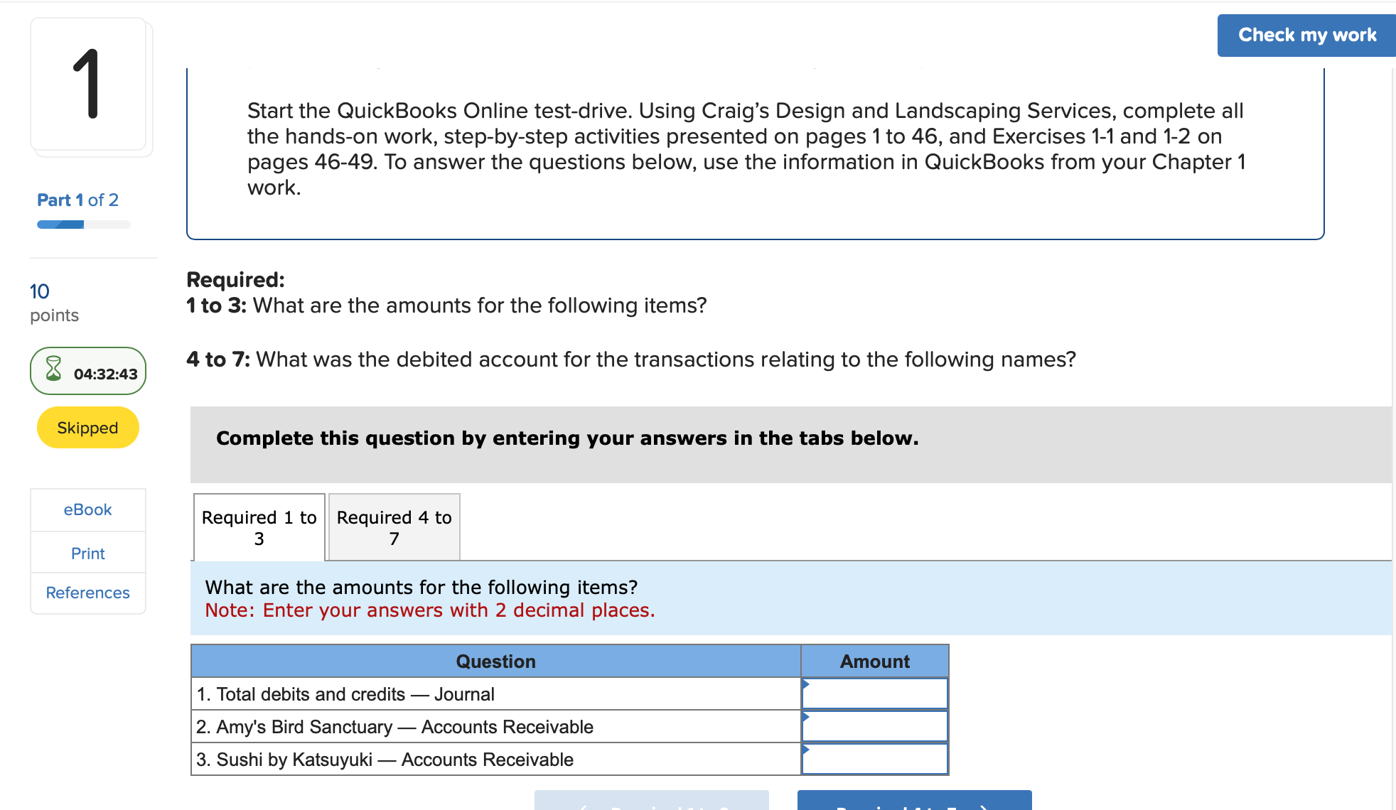 Check my work 1 Start the QuickBooks Online