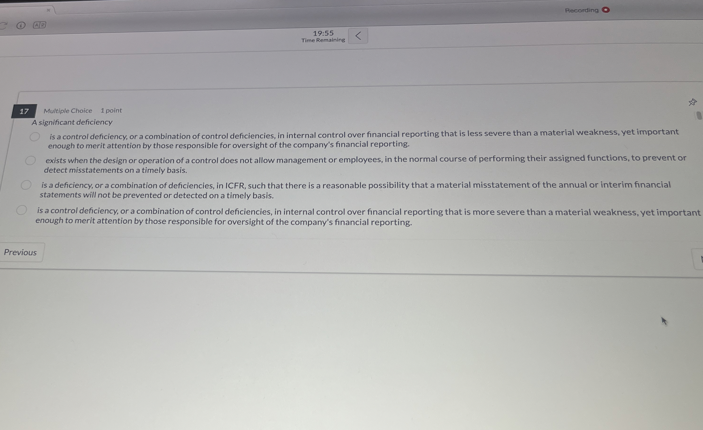 Recording 1 9 : 5 5 Time Remaining 1 7 Multiple