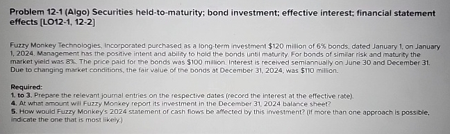 Problem 1 2 - 1 ( Algo ) Securities held - to -
