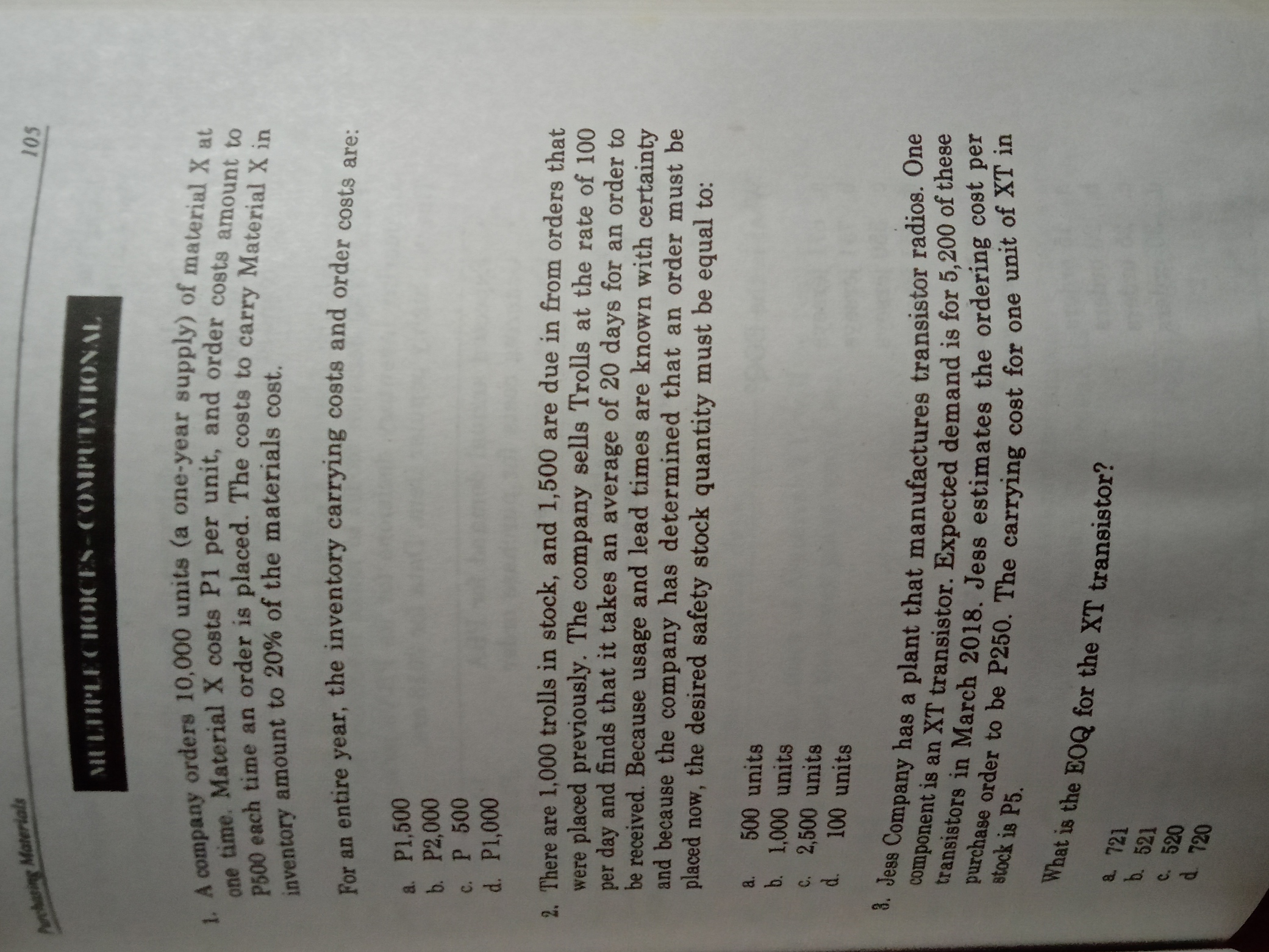 Purchasing Materials 105 MULTIPLE CHOICES -