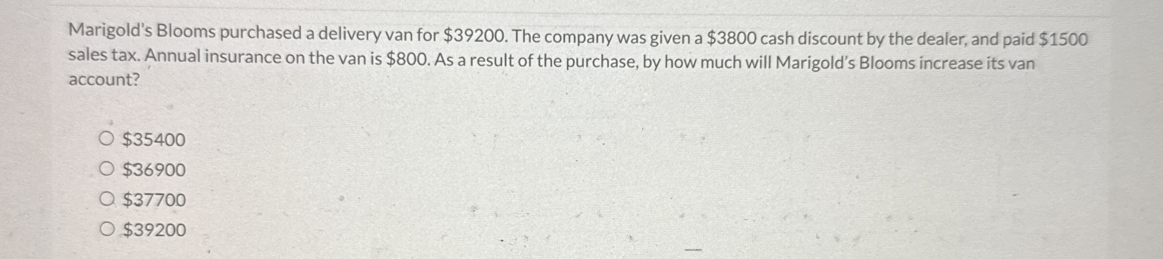 Marigold's Blooms purchased a delivery van for $
