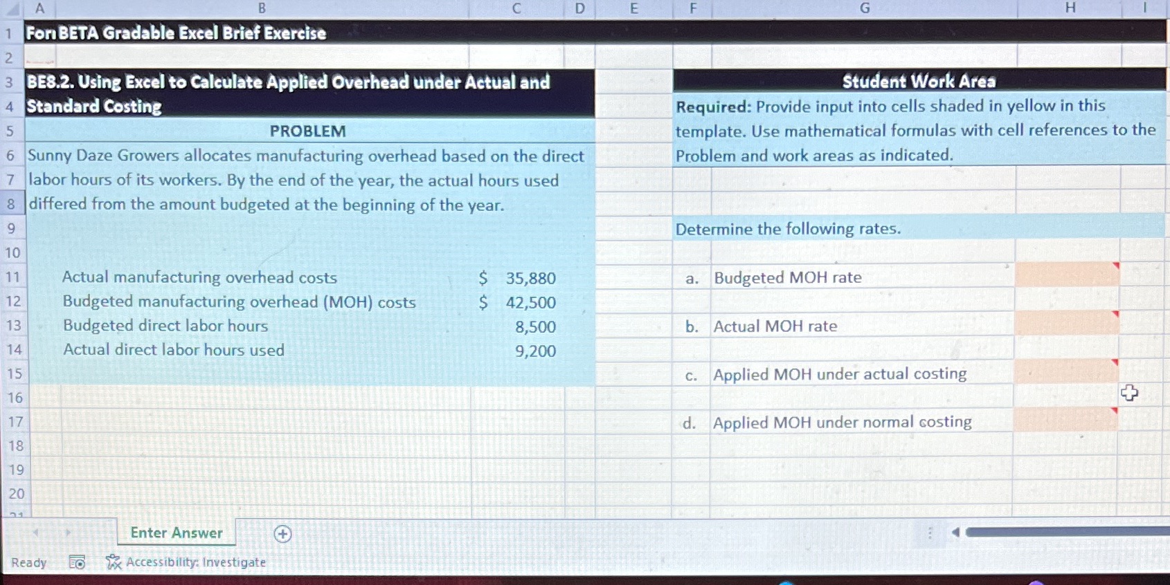 A B D E F H For BETA Gradable Excel Brief