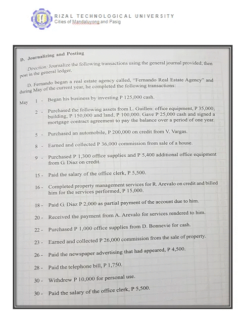 REQUIREMENT : JOURNALIZING AND POSTING \f