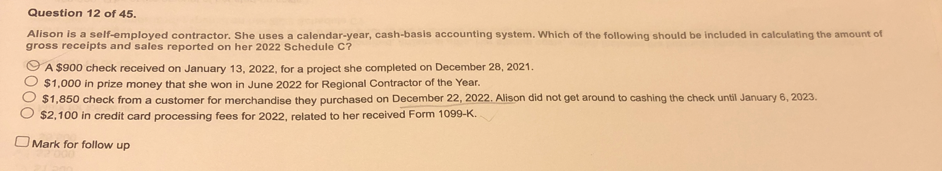 Question 1 2 of 4 5 . Alison is a self - employed