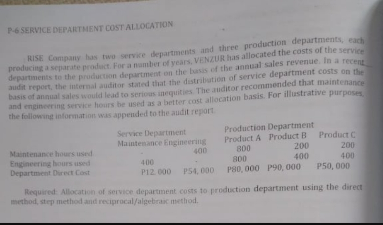 service department cost allocation P-6 SERVICE