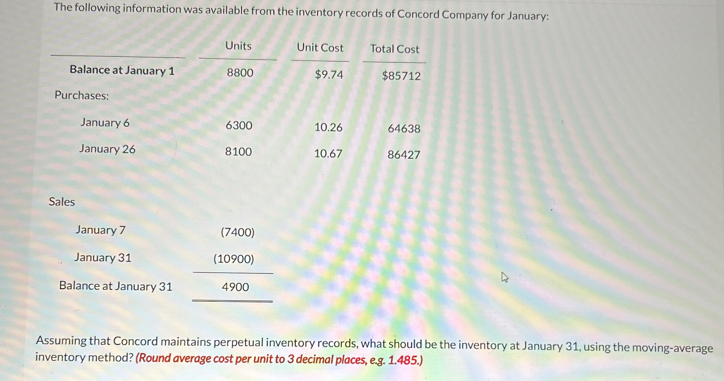 The following information was available from the